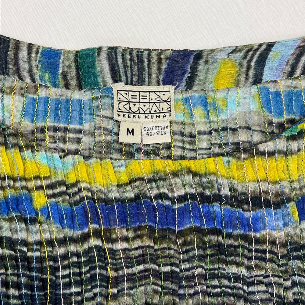 Neeru Kumar cotton silk colorful oversized dress woven yellow green blue black - Picture 3 of 7